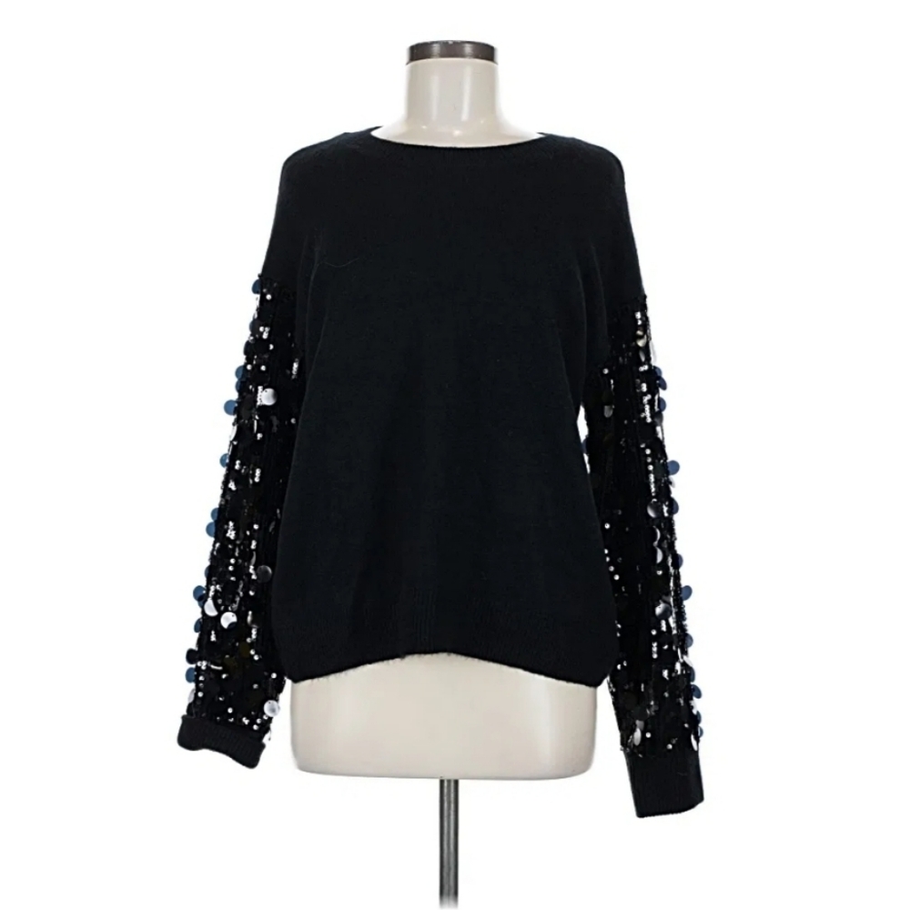 Vince Camuto Sequin Embellished Black Sweater M
